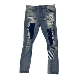 Smoke Rise Slim Taper Patch Canal Blue 5 Pocket Denim Jeans Men’s SIZE 36/32